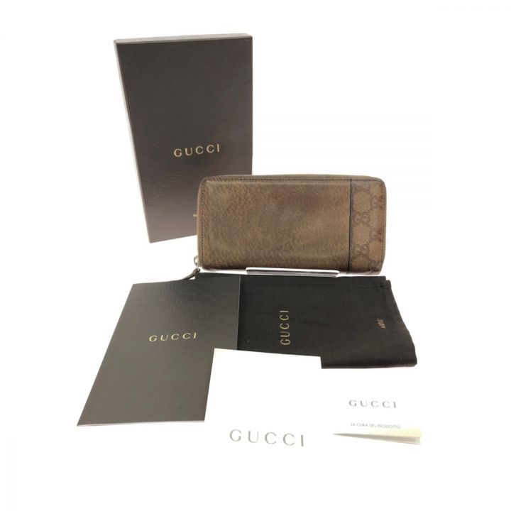 GUCCI グッチ ラウンドファスナー 長財布 GG シマレザー 箱付 256439・496334 ブラウン｜中古｜なんでもリサイクルビッグバン