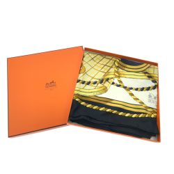 ▼▼ HERMES エルメス シルクスカーフ  カレウォッシュ GRANDE TENUE 馬の礼装 大判 90 ブラック×ホワイト×ゴールド Bランク