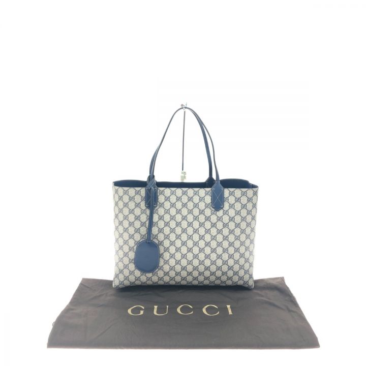 GUCCI グッチ レディース GGスプリーム リバーシブル トートバッグ 368568 ネイビー｜中古｜なんでもリサイクルビッグバン