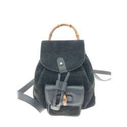▼▼ GUCCI グッチ レディース リュック バンブー ミニリュック スエード×レザー 003-1705-0030 ブラック Bランク