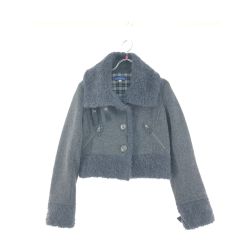 ▼▼ BURBERRY LONDON バーバリーロンドン レディース ショートジャケット ボア ウール混 ニットジャケット SIZE 38  FBF44-859-08 グレー Bランク