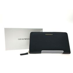 ▼▼ EMPORIO ARMANI エンポリオアルマーニ レディース 長財布 ラウンドファスナー フルグレインレザー Y3H168 YH15A 81386 ブラック Aランク