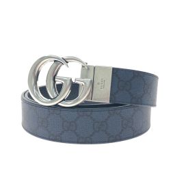 ▼▼ GUCCI グッチ メンズ レザーベルト リバーシブル ダブルG GGマーモント 85 33 ブラックｘ青 Aランク