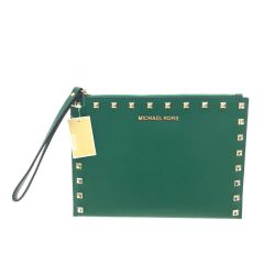 ▼▼ MICHAEL KORS マイケルコース クラッチバッグ ジェット セット トラベル スタッズ リストレット XL  DI-1907 グリーン Aランク