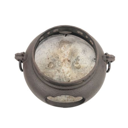   茶道具 三足 風炉釜 茶釜 鉄丸釜 唐金蓋 古道具 アンティーク