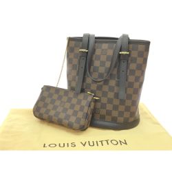 ▼▼ LOUIS VUITTON ルイヴィトン トートバッグ バケット ポーチ付 ダミエ マレ N42240 ブラウン Bランク
