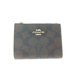 ▼▼ COACH コーチ レディース 二つ折り財布 コンパクトウォレット シグネチャー CM8521MAA8 ブラウン×ブラック Aランク