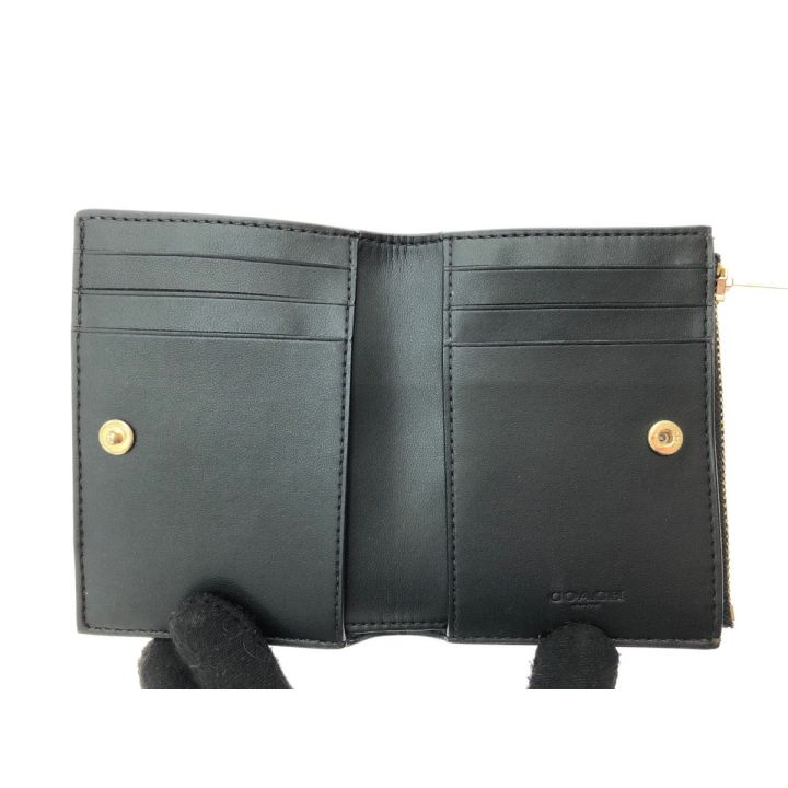 COACH コーチ 折り財布 ミニウォレット シグネチャーブラウン ブラック