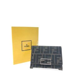 ▼▼ FENDI フェンディ レディース 三つ折り財布 FFプレート ズッカ キャンバス 07-15990･991 ブラウン Cランク