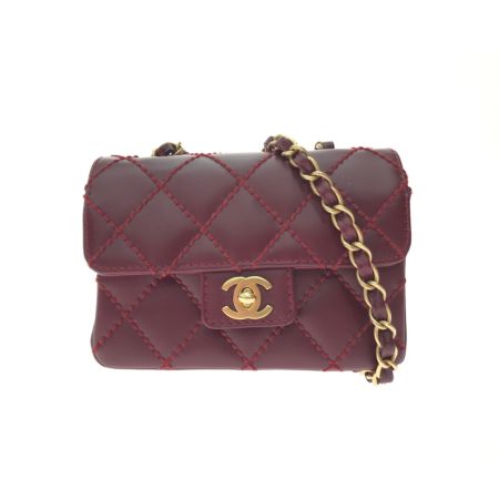  CHANEL シャネル ミニマトラッセ ワイルドステッチ レッド ショルダーバッグ A35200 エンジ