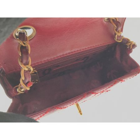  CHANEL シャネル ミニマトラッセ ワイルドステッチ レッド ショルダーバッグ A35200 エンジ