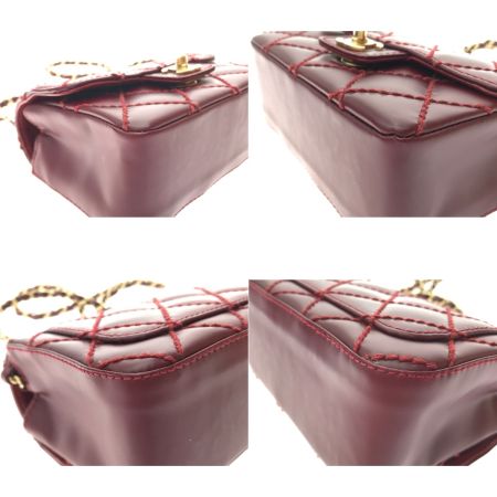  CHANEL シャネル ミニマトラッセ ワイルドステッチ レッド ショルダーバッグ A35200 エンジ