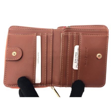  HUSH PUPPIES ハッシュパピー ユニセックス 二つ折り財布 ラウンドファスナー タンポナートレザー ブラウン