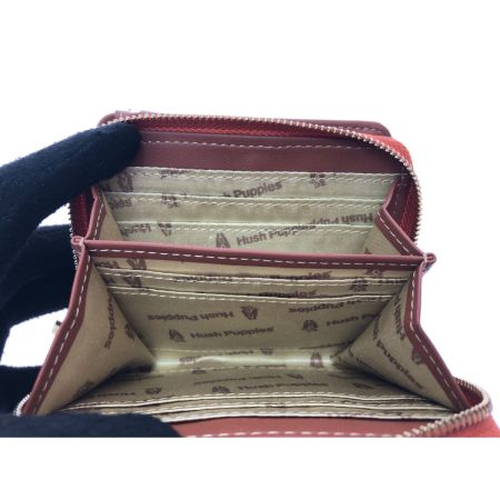  HUSH PUPPIES ハッシュパピー ユニセックス 二つ折り財布 ラウンドファスナー タンポナートレザー ブラウン