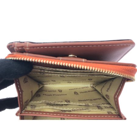  HUSH PUPPIES ハッシュパピー ユニセックス 二つ折り財布 ラウンドファスナー タンポナートレザー ブラウン