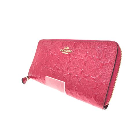  COACH コーチ レディース長財布 ラウンドファスナー デボスド シグネチャー パテント アコーディオン F54805 ショッキングピンク