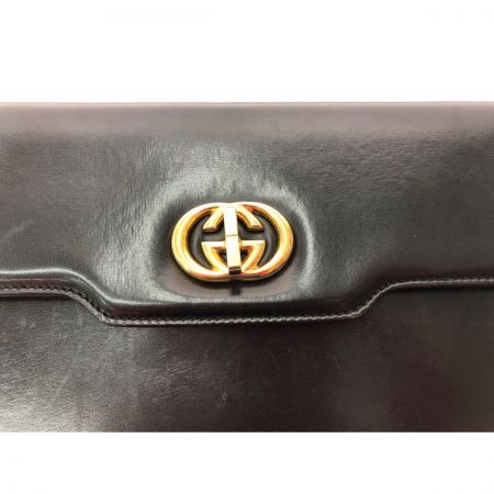  GUCCI グッチ レディース ショルダーバッグ クラッチバッグ 80年代 オールドグッチ ボックスカーフ  G102951 ブラック