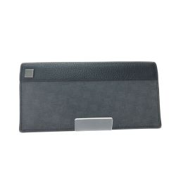 ▼▼ dunhill ダンヒル メンズ 二つ折り長財布 キャンバス×レザー 小銭入れ破れ有 グレーｘブラック Cランク