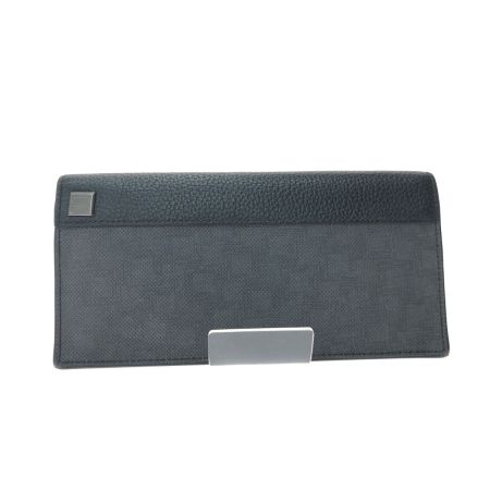  dunhill ダンヒル メンズ 二つ折り長財布 キャンバス×レザー 小銭入れ破れ有 グレーｘブラック