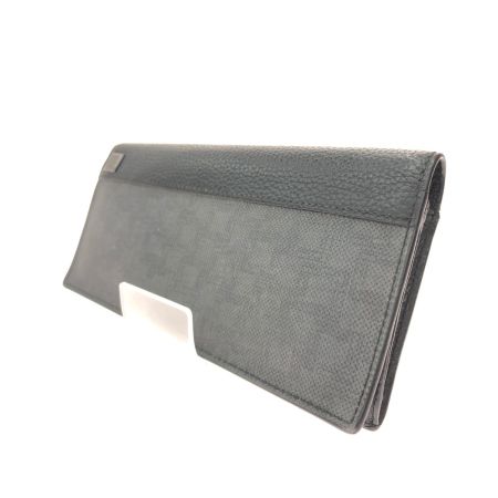  dunhill ダンヒル メンズ 二つ折り長財布 キャンバス×レザー 小銭入れ破れ有 グレーｘブラック
