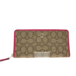 ▼▼ COACH コーチ レディース長財布 ラウンドファスナー キャンバス シグネチャー アコーディオンジップ F53539 ピンク Aランク