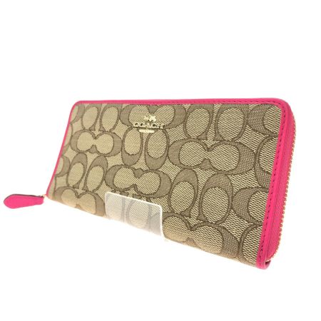  COACH コーチ レディース長財布 ラウンドファスナー キャンバス シグネチャー アコーディオンジップ F53539 ピンク