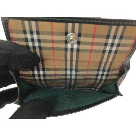  BURBERRY バーバリー ユニセックス 5連 キーケース ノバチェック 小銭入れ付 グリーンステッチ ブラック