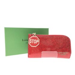 ▼▼ Kate Spade ケイトスペード ディツアー グリッター パテント レザー スモール スリム バイフォールド ウォレット KI757MRKI06/24 レッド Aランク