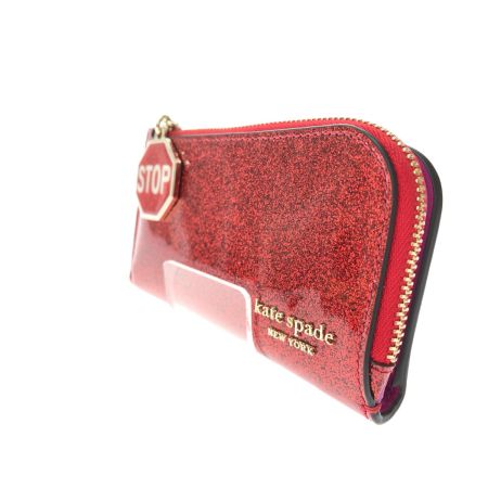  Kate Spade ケイトスペード ディツアー グリッター パテント レザー スモール スリム バイフォールド ウォレット KI757MRKI06/24 レッド