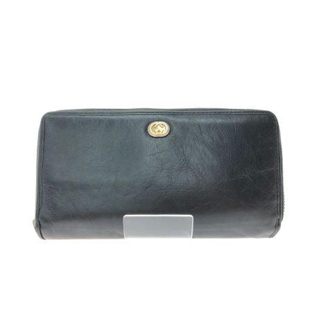  GUCCI グッチ ユニセックス ラウンドファスナー 長財布 インターロッキングG シワ加工 ファスナートップ欠品 575988 ブラック