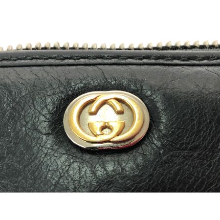  GUCCI グッチ ユニセックス ラウンドファスナー 長財布 インターロッキングG シワ加工 ファスナートップ欠品 575988 ブラック