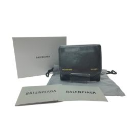 ▼▼ BALENCIAGA バレンシアガ メンズ 三つ折り財布 Wホック WALLET3 554041 ブラック Bランク