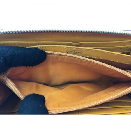  COACH コーチ レディース長財布 ラウンドファスナー プレートロゴ イエロー