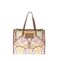 ▼▼ ETRO エトロ レディース トートバッグ コットンキャンバス×レザー 刺繍 22年 SS アイボリー Bランク