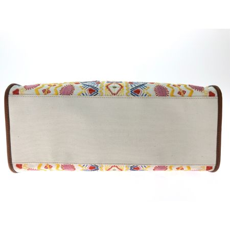  ETRO エトロ レディース トートバッグ コットンキャンバス×レザー 刺繍 22年 SS アイボリー