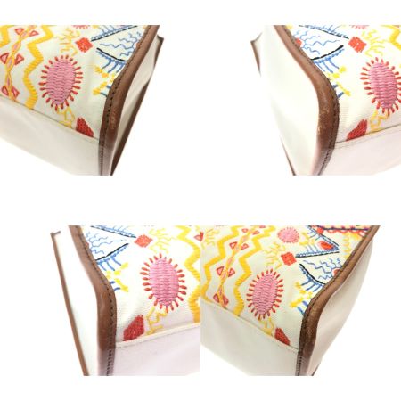  ETRO エトロ レディース トートバッグ コットンキャンバス×レザー 刺繍 22年 SS アイボリー