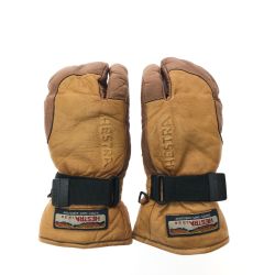 ▼▼ HESTRA へストラ ユニセックス スキーグローブ 冬山登山 スリーフィンガー レザー サイズ5 ブラウン Bランク