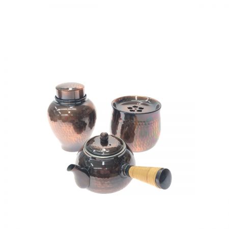  英純堂 桃山古色 純銅製 茶器揃い 鎚起銅器 急須 茶壺 茶殻入れ/建水 煎茶道具