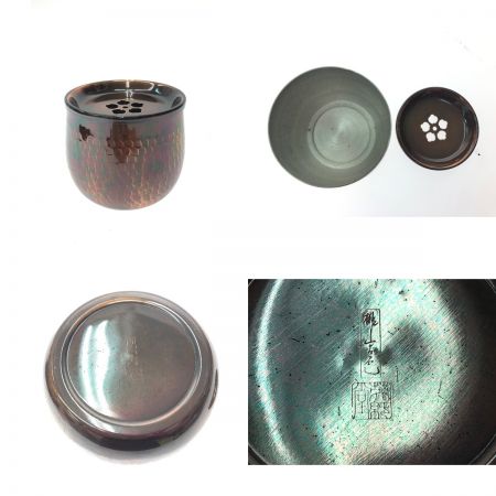  英純堂 桃山古色 純銅製 茶器揃い 鎚起銅器 急須 茶壺 茶殻入れ/建水 煎茶道具