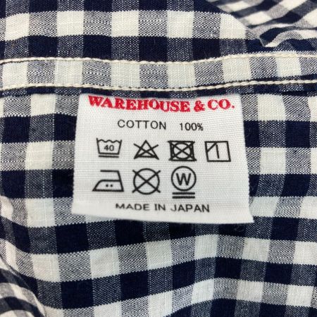  warehouse ウェアハウス オープンカラーシャツ 半袖 ギンガムチェック柄 3091 ネイビー SIZE 40 メンズ