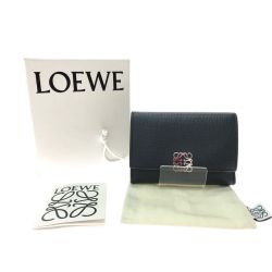 ▼▼ LOEWE ロエベ レディース 三つ折り財布 アナグラム バーティカルウォレット スモール C821S33X01 ブラック Bランク
