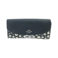 ▼▼ COACH コーチ レディース 長財布 L字ファスナー スリムエンベロープウォレット フローラルプリント F57593 ブラック Cランク