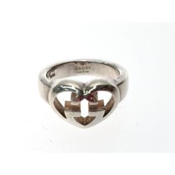 ▼▼ GUCCI グッチ レディース シルバーリング インターロッキング ラブリーハート 10-11号 Bランク