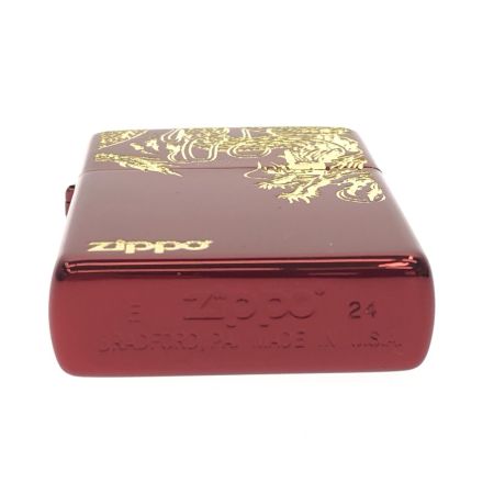 ZIPPO ジッポー オイルライター 和柄 ドラゴン 龍 彫刻 干支 辰 ワインレッド×ゴールド