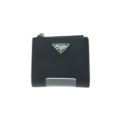 ▼▼ PRADA プラダ レディース 二つ折り財布 サフィアーノ トライアングル コンパクトウォレット 1ML050 ブラック Bランク