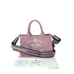 ▼▼ PRADA プラダ レディース トートバッグ カナパ キャンバス ストラップ付 ショルダートート 1BG439 ピンク Aランク