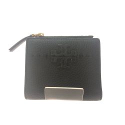 ▼▼ TORY BURCH トリーバーチ レディース 二つ折り財布 コンパクトウォレット シボ革 ブラック Bランク