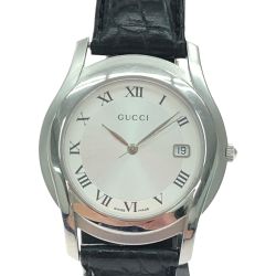 ▼▼ GUCCI グッチ メンズ腕時計 ボーイズ クオーツ デイト ローマ数字 ホワイト文字盤 5500M Bランク