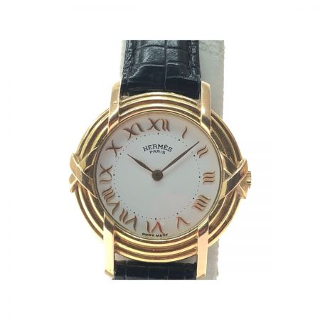  HERMES エルメス レディース腕時計 クオーツ Ruban ルバン ホワイト文字盤 K18 金無垢 総重量19.8g ベルト社外品