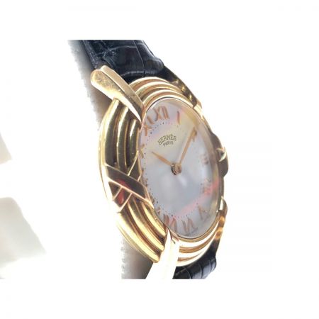  HERMES エルメス レディース腕時計 クオーツ Ruban ルバン ホワイト文字盤 K18 金無垢 総重量19.8g ベルト社外品